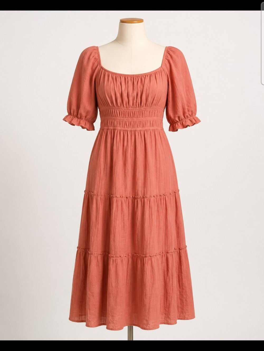 Trixxi XL Dusty Rose Puff Sleeve Tiered Maxi Dress Smocked Boho Cottagecore